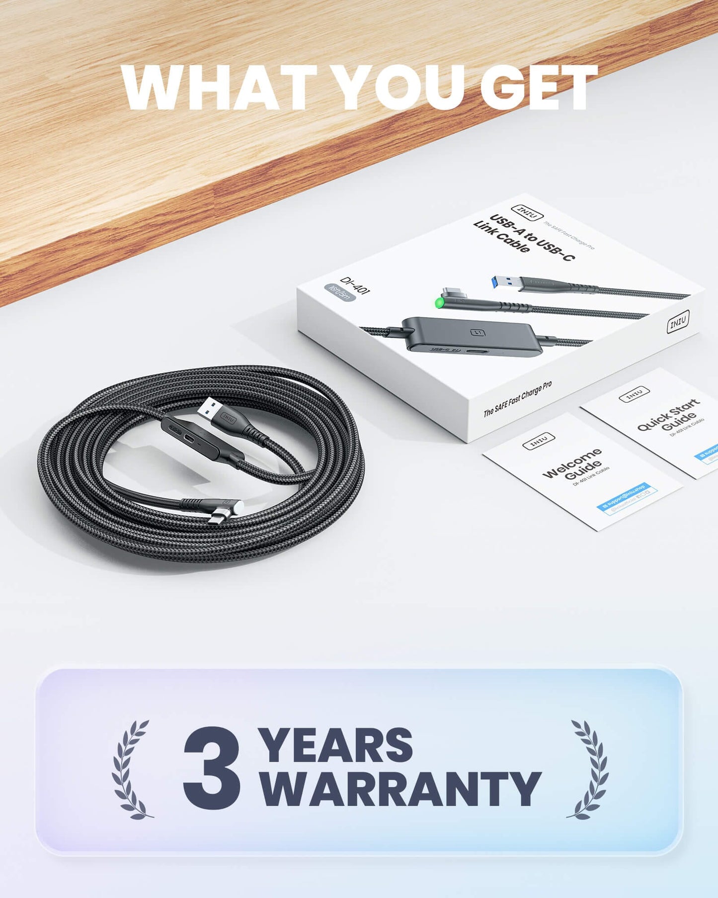 INIU DI401 16FT VR Cable de enlace de transferencia de alta velocidad con puerto de carga separado para energía ultra duradera para iphone,ipad,etc