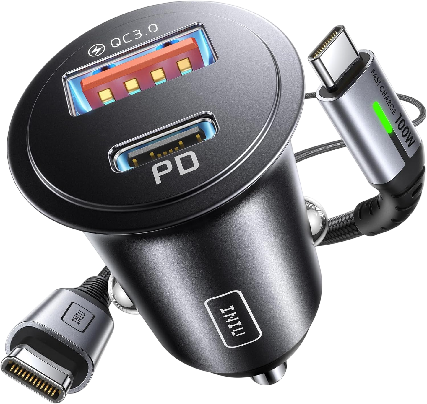 INIU 60-W-Kfz-Ladegerät mit 2 Anschlüssen und 100-W-USB-C-Kabel