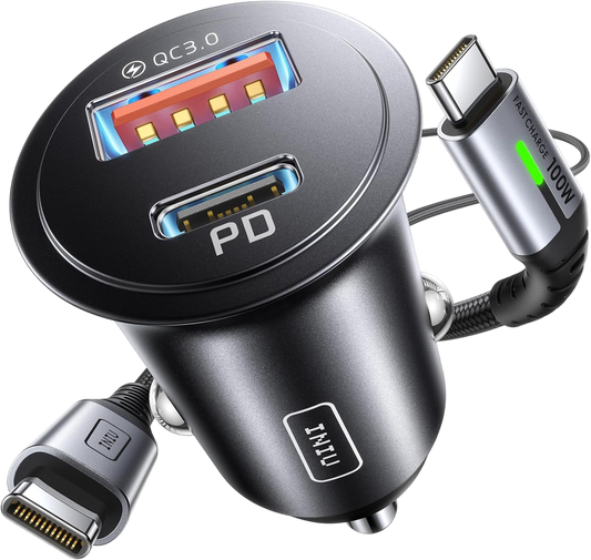 INIU 60W 雙口車用充電器，搭配 100W USB-C 線