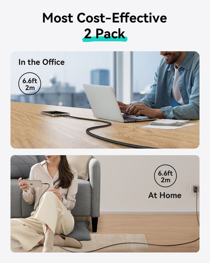 INIU 240W USB-C 轉 USB-C 連接線（6.6 英尺，2 條裝）