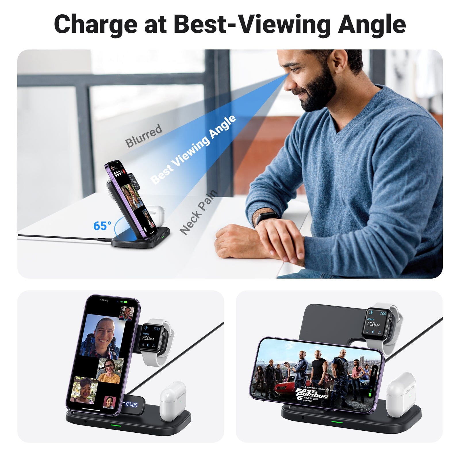 INIU I220 Qi-Certified 3 In 1 Fast Wireless Charger