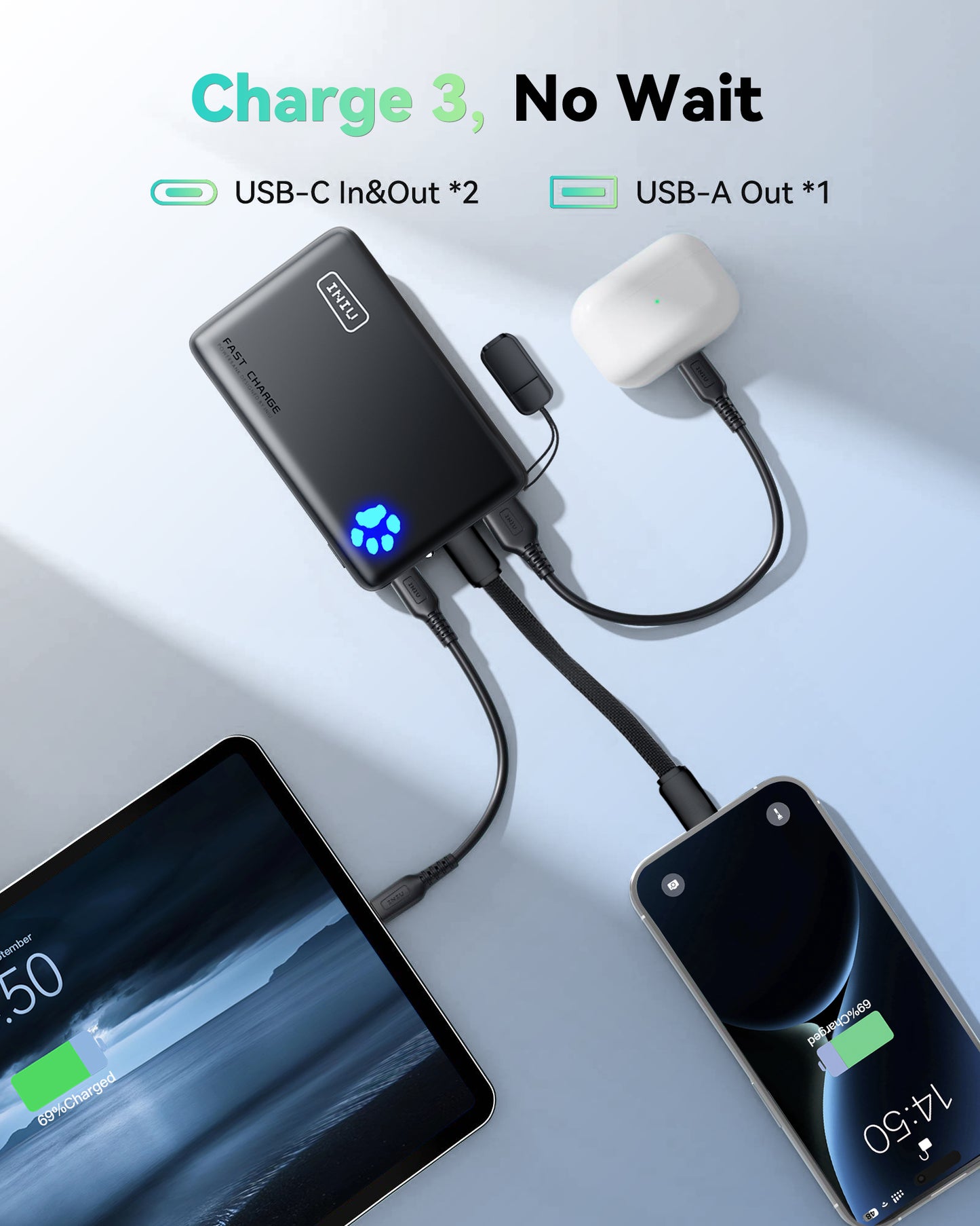 [New] Banco de energía INIU Pawsible P41, carga rápida, 22,5 W, 10 000 mAh
