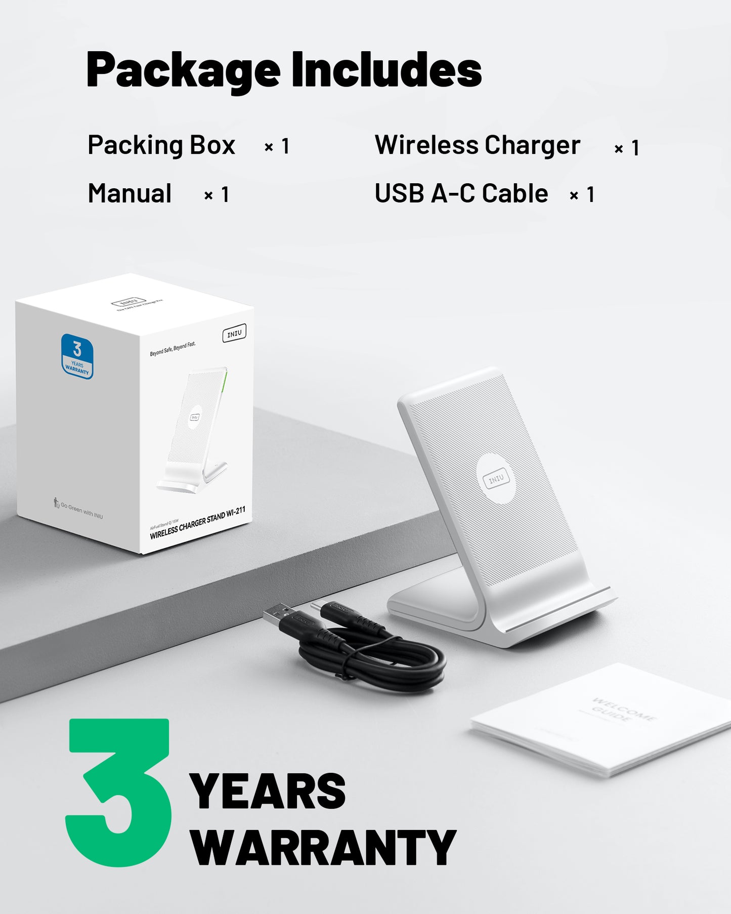 Cargador inalámbrico certificado Qi-Certified de INIU I211 15W con luz adaptable para dormir, compatible con iPhone 14 13 12 Pro Samsung S21 Google LG iPad Tablet, etc.