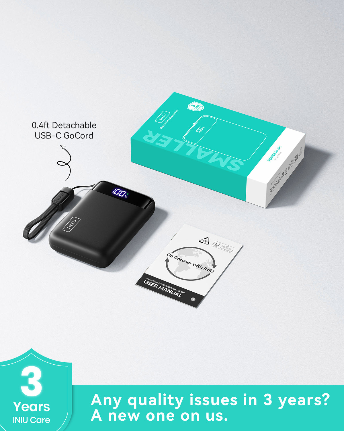 INIU Batería externa compacta de 20000 mAh y 22,5 W.