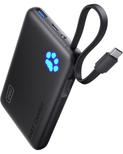 INIU Pawsible P41L-E1 Banco de energía con cable integrado, el más delgado de 20 W y 10 000 mAh