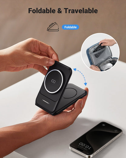 INIU SnapGo WI222 3-in-1 Kabelloses Ladepad und Ständer, 15 W, magnetisch, multifunktional