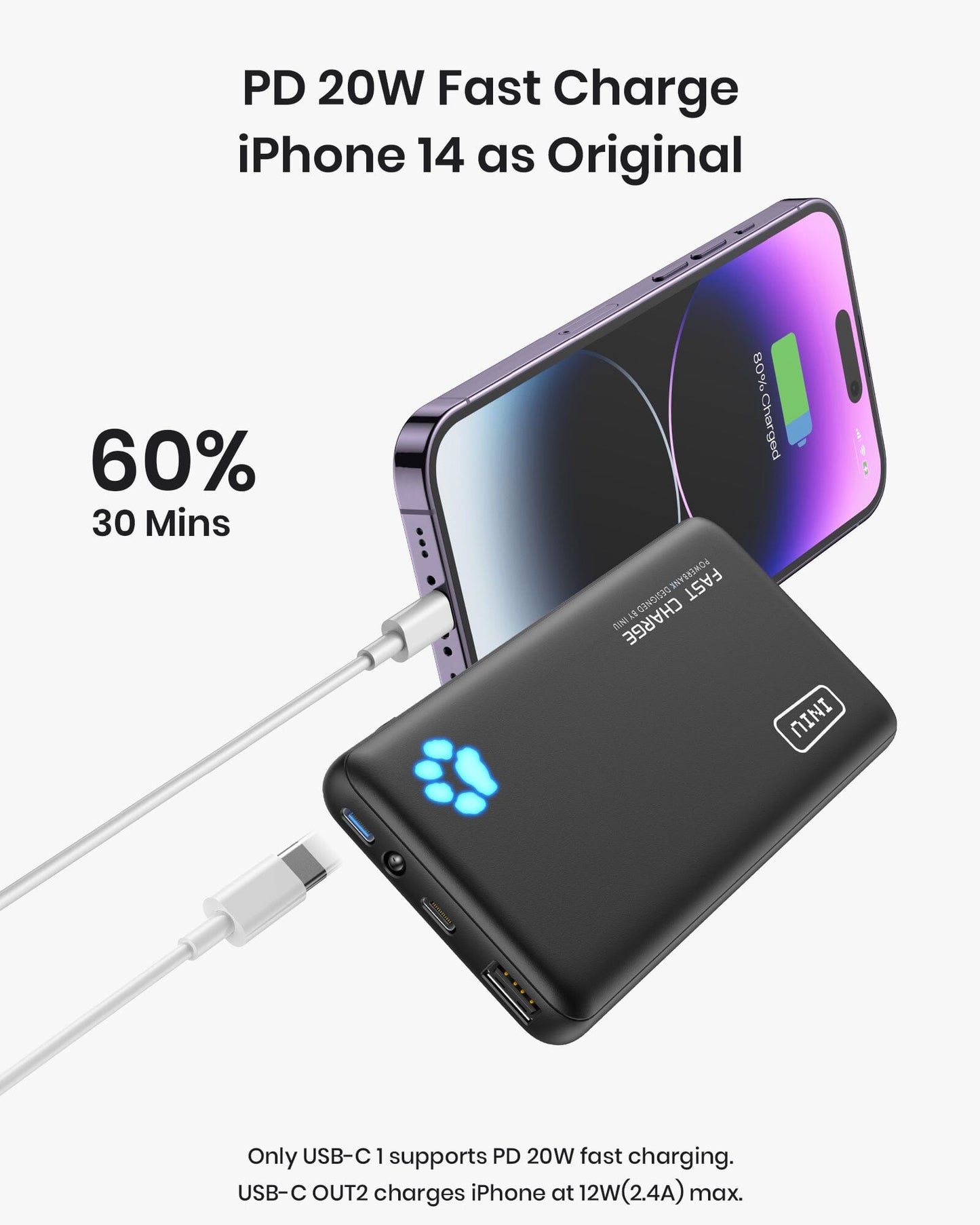 INIU B3 Tragbares Ladegerät, 20W PD 3.0 Schlankste 10.000 mAh