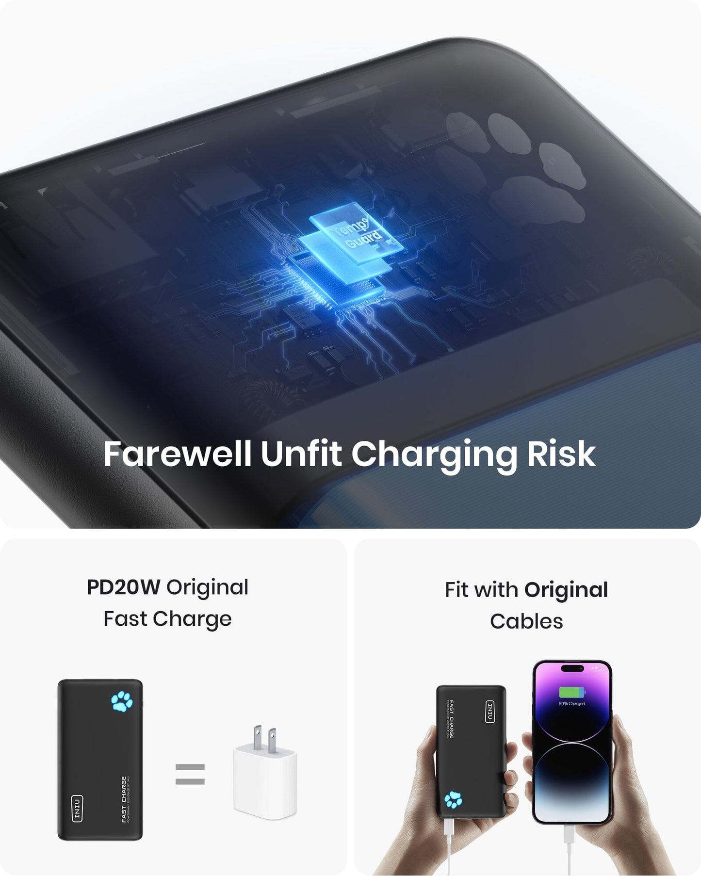 INIU B3 Tragbares Ladegerät, 20W PD 3.0 Schlankste 10.000 mAh