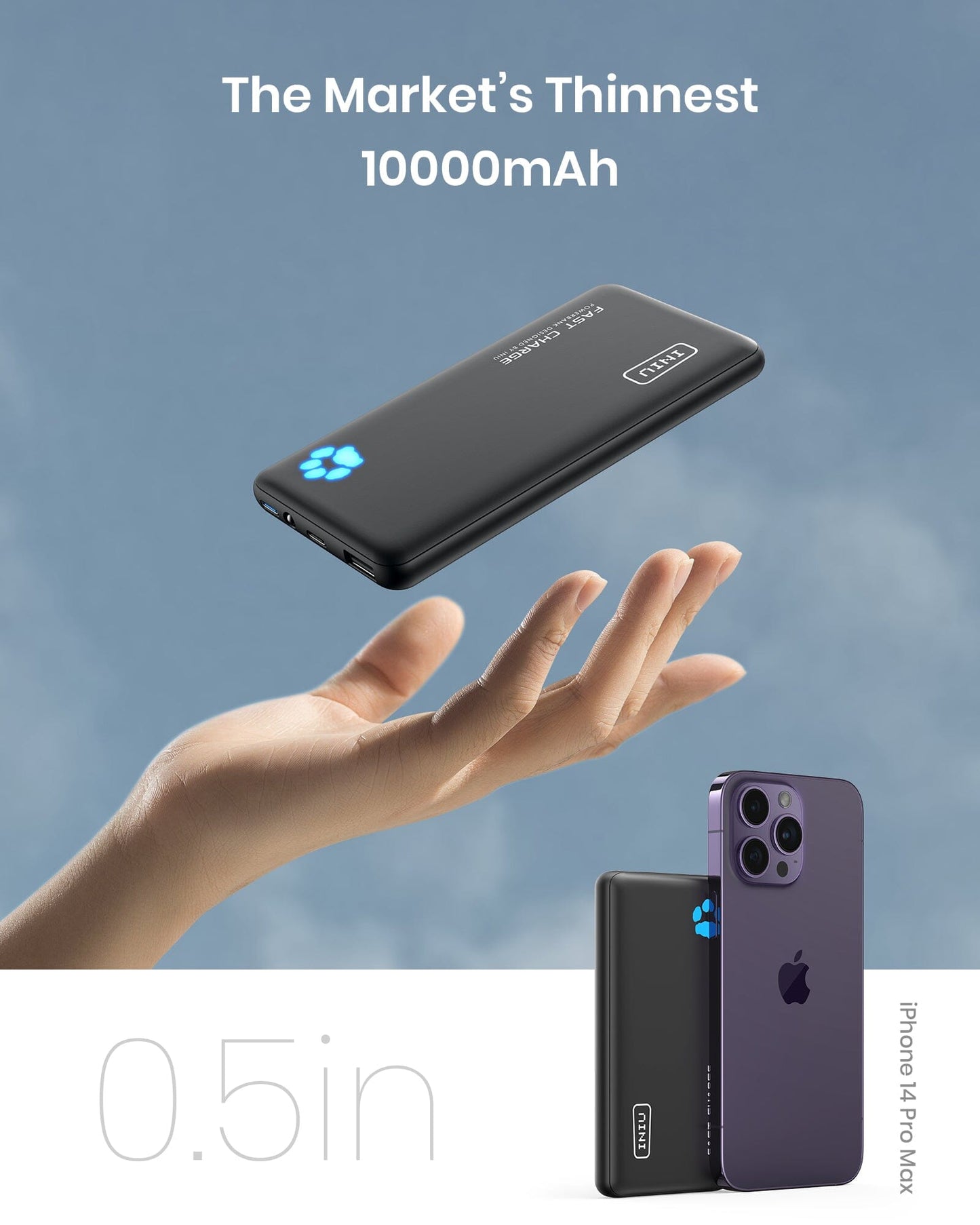 INIU B3 Tragbares Ladegerät, 20W PD 3.0 Schlankste 10.000 mAh