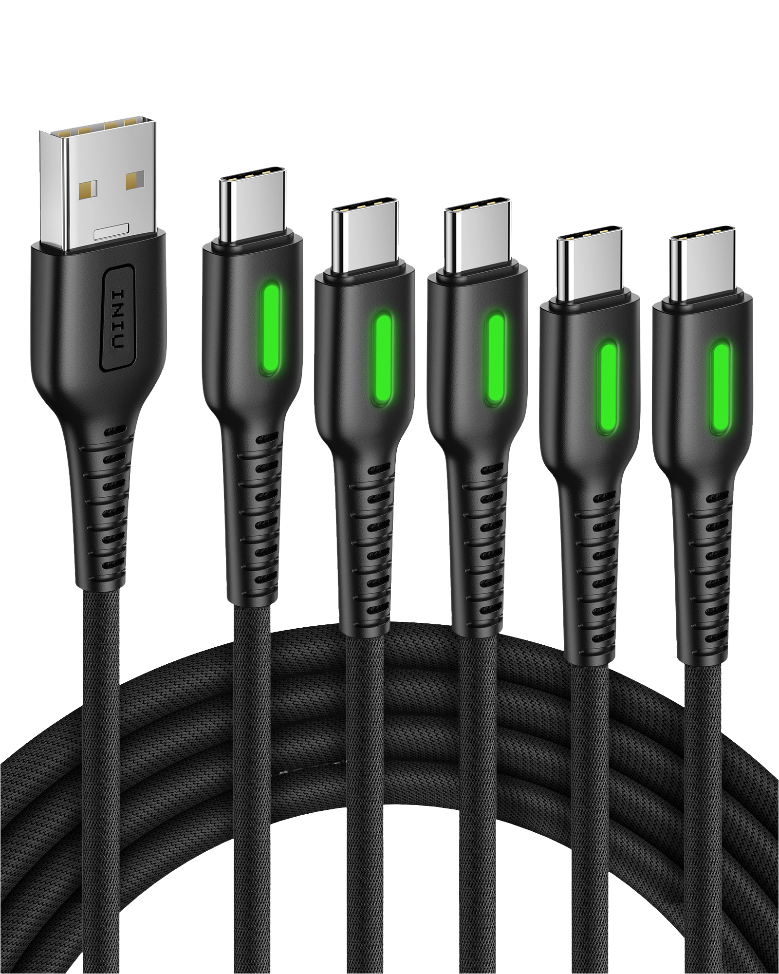 INIU D3C Nylon USB C Cable (3.3*2+6*2+10ft, 5-Pack)