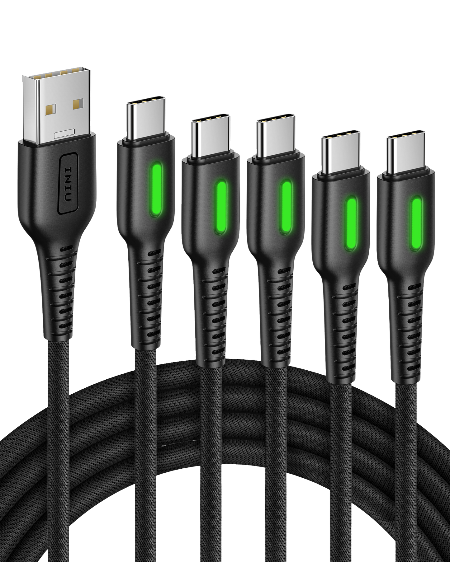 INIU D3C Nylon USB C Cable (3.3*2+6*2+10ft, 5-Pack)
