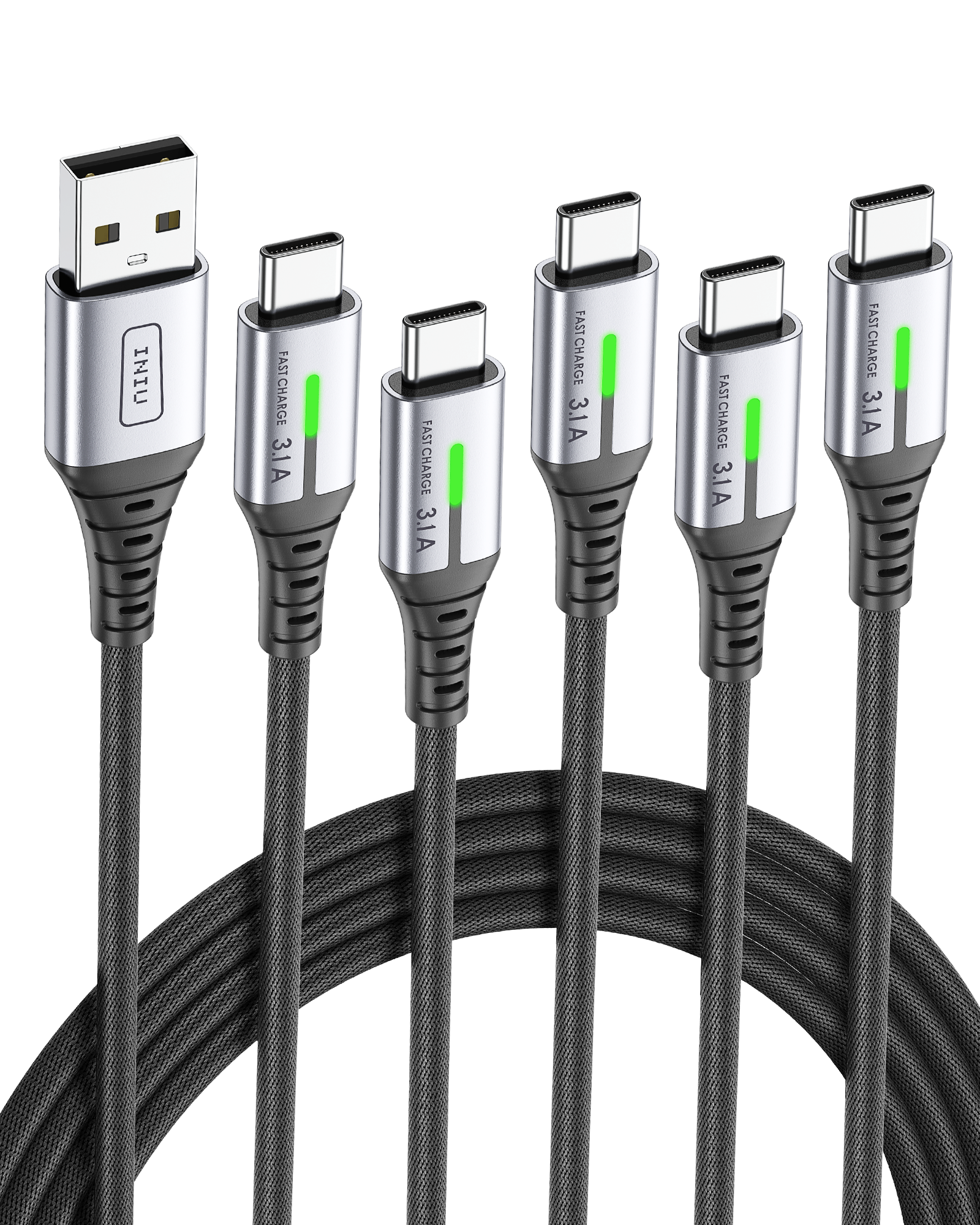 INIU D5C Nylon USB C Cable 5-Pack (1.6+3.3*2+6.6*2ft(0.5m+1m*2+2m*2))