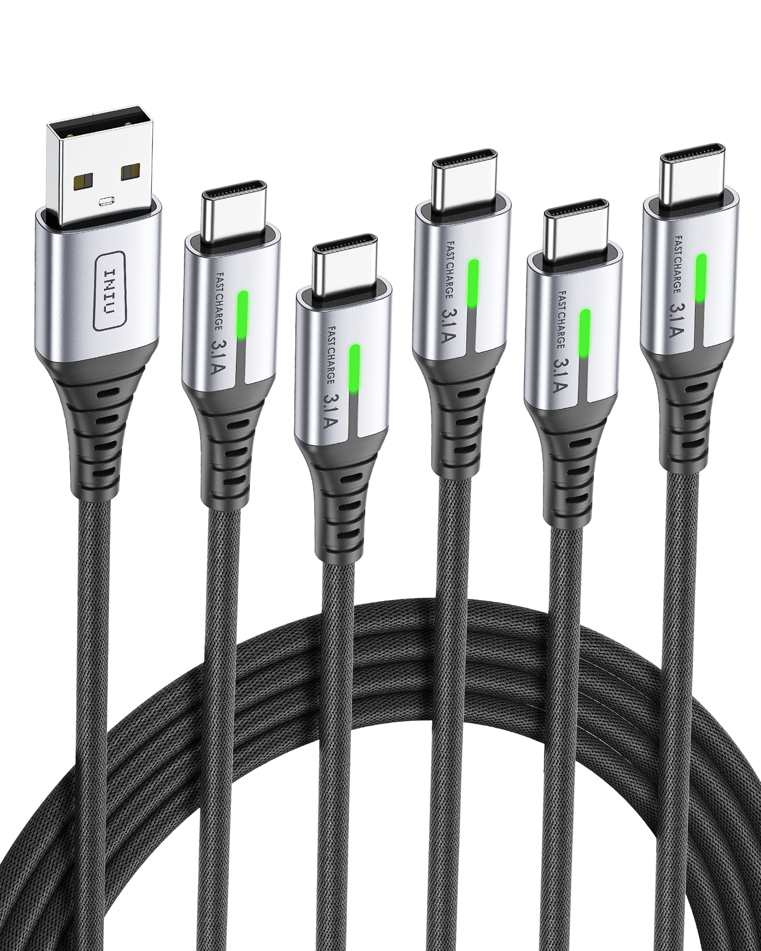 INIU 5-pack USB-C cables, 3.1A fast charge, nylon braided, Black Friday deals
