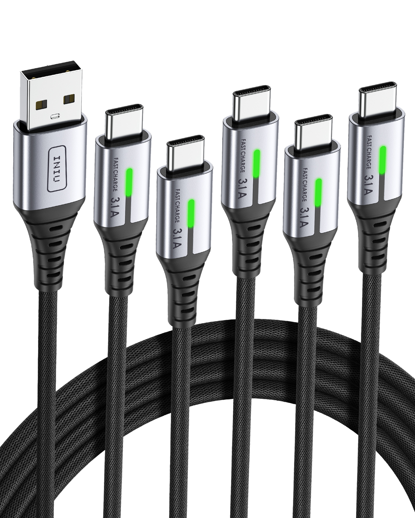 INIU D5CナイロンUSB Cケーブル5パック (1. 6.3*2 6.6 * 2ft(0.5m 1m * 2 2m * 2))