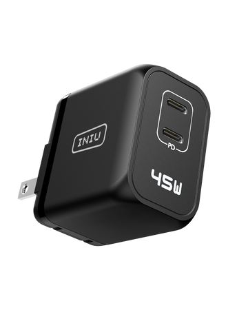 INIU I622 USB C充電器45W、GaN PDデュアルポートタイプC充電器高速充電ブロック折りたたみ式USB-C壁充電器電源アダプター