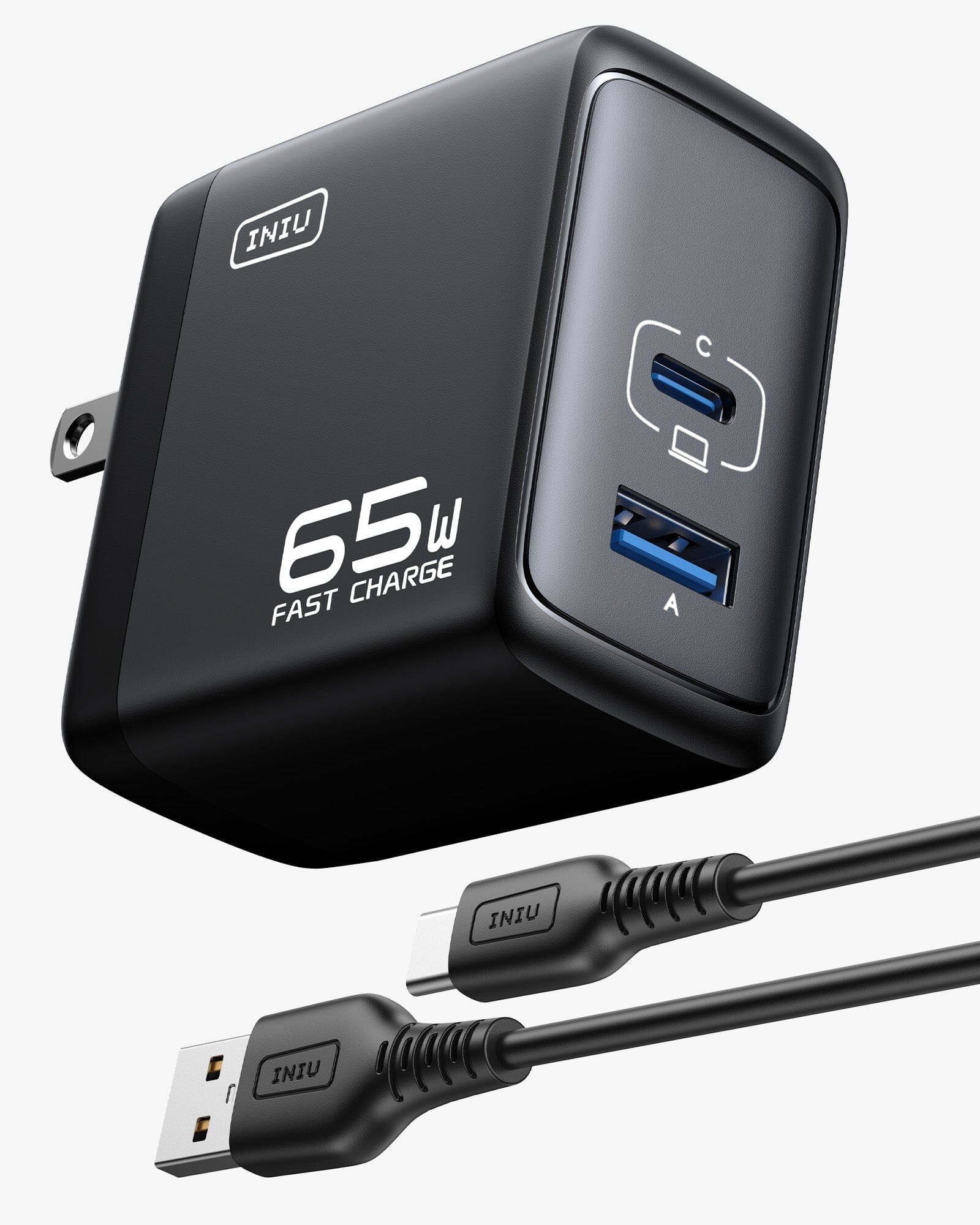 Cargador de la pared de los puertos de INIU I625 65W USB A C, materiales de GaN