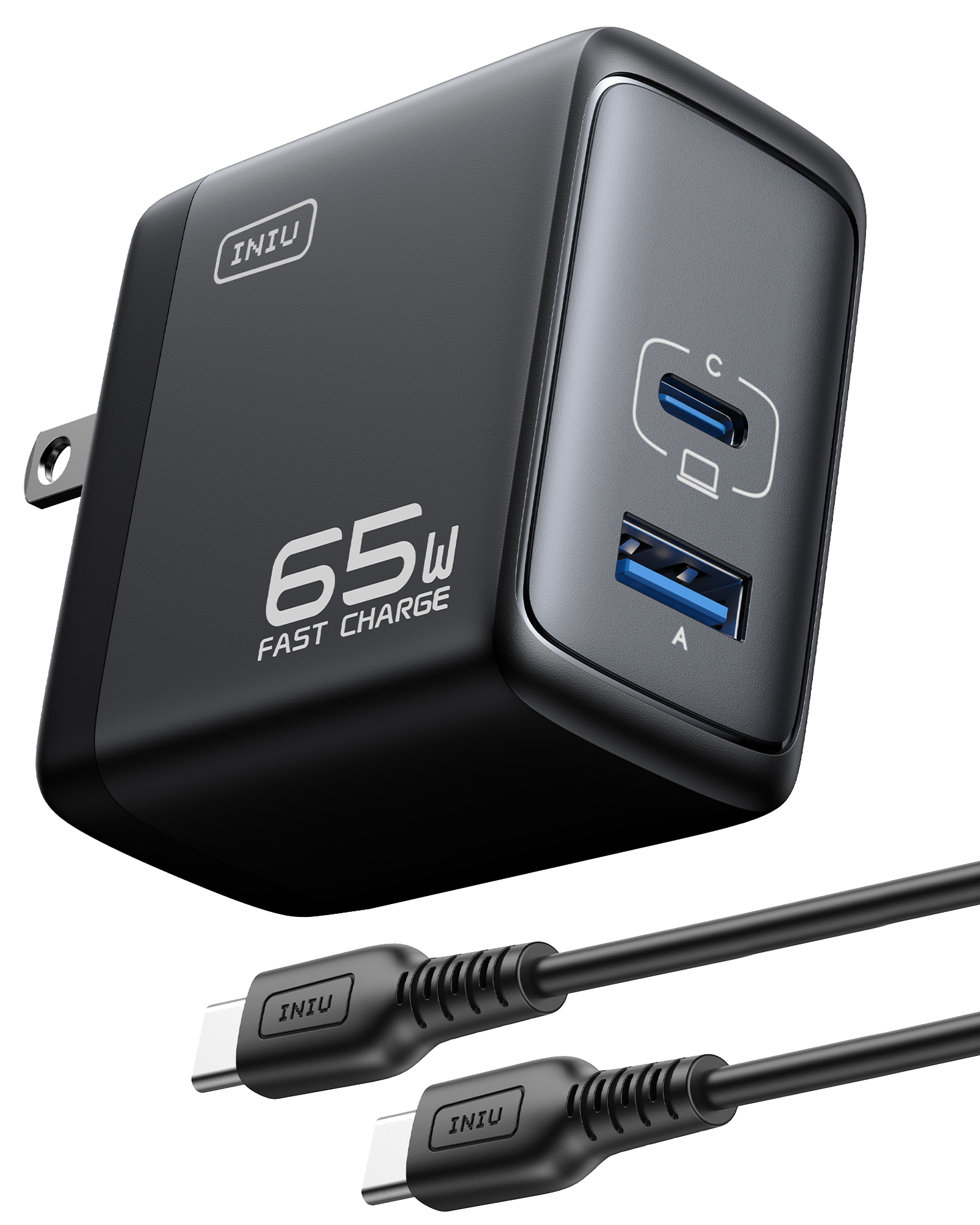 Cargador de la pared de los puertos de INIU I625 65W USB A C, materiales de GaN