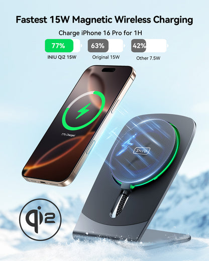 INIU W21-E1 Qi2 15W マグネット式ワイヤレス充電器