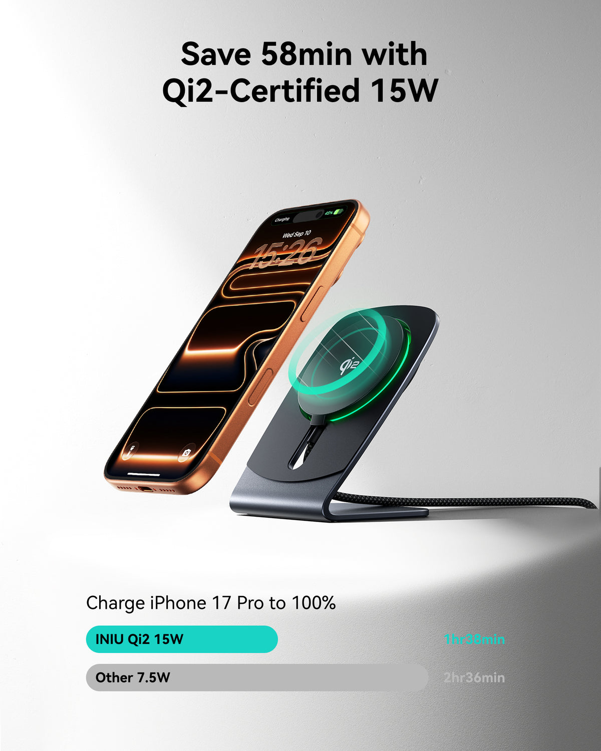 INIU SnapGo W21 Qi2 15W マグネット式ワイヤレス充電器