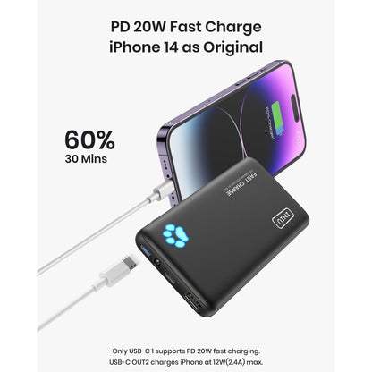 INIU B3 Tragbares Ladegerät, 20W PD 3.0 Schlankste 10000mAh Power bank, Schwarz