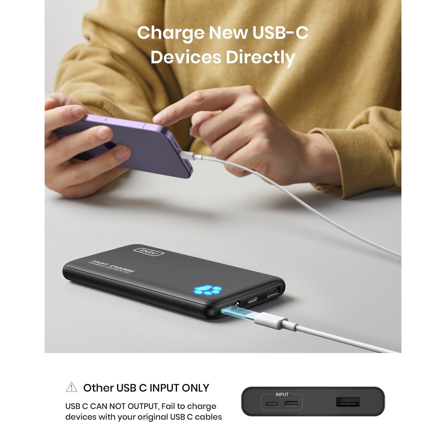 INIU B3 Tragbares Ladegerät, 20W PD 3.0 Schlankste 10000mAh Power bank, Schwarz