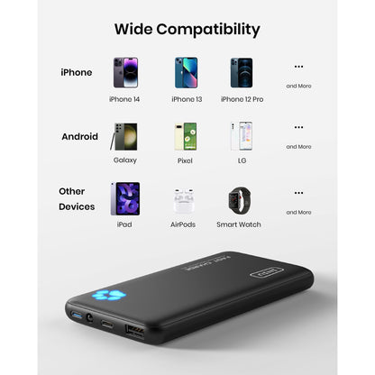 INIU B3 Tragbares Ladegerät, 20W PD 3.0 Schlankste 10000mAh Power bank, Schwarz