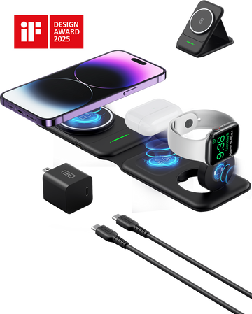 INIU SnapGo WI222 3 in 1 Wireless Charging Pad & Stand, 15W Magnetic Multifunction