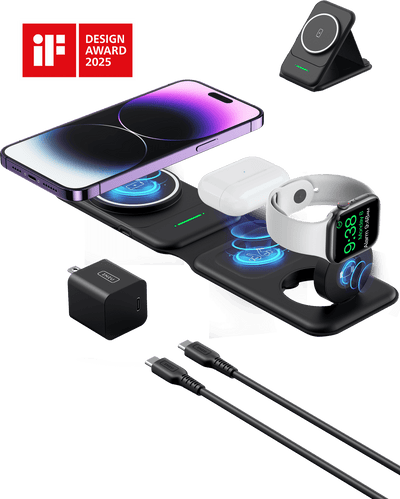 INIU SnapGo WI222 3 in 1 Wireless Charging Pad & Stand, 15W Magnetic Multifunction