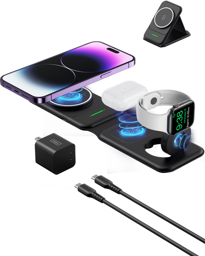 INIU SnapGo WI222 3-in-1 Kabelloses Ladepad und Ständer, 15 W, magnetisch, multifunktional