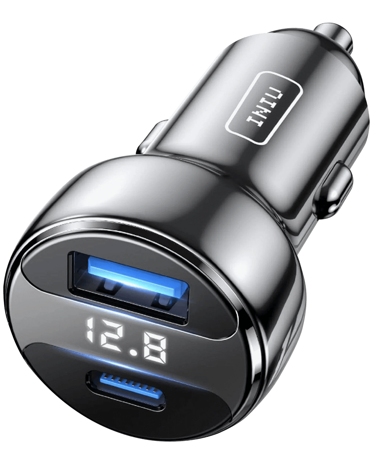 INIU 66W car charger with USB-C and USB-A ports, digital display, Black Friday deals on power banks for phones.