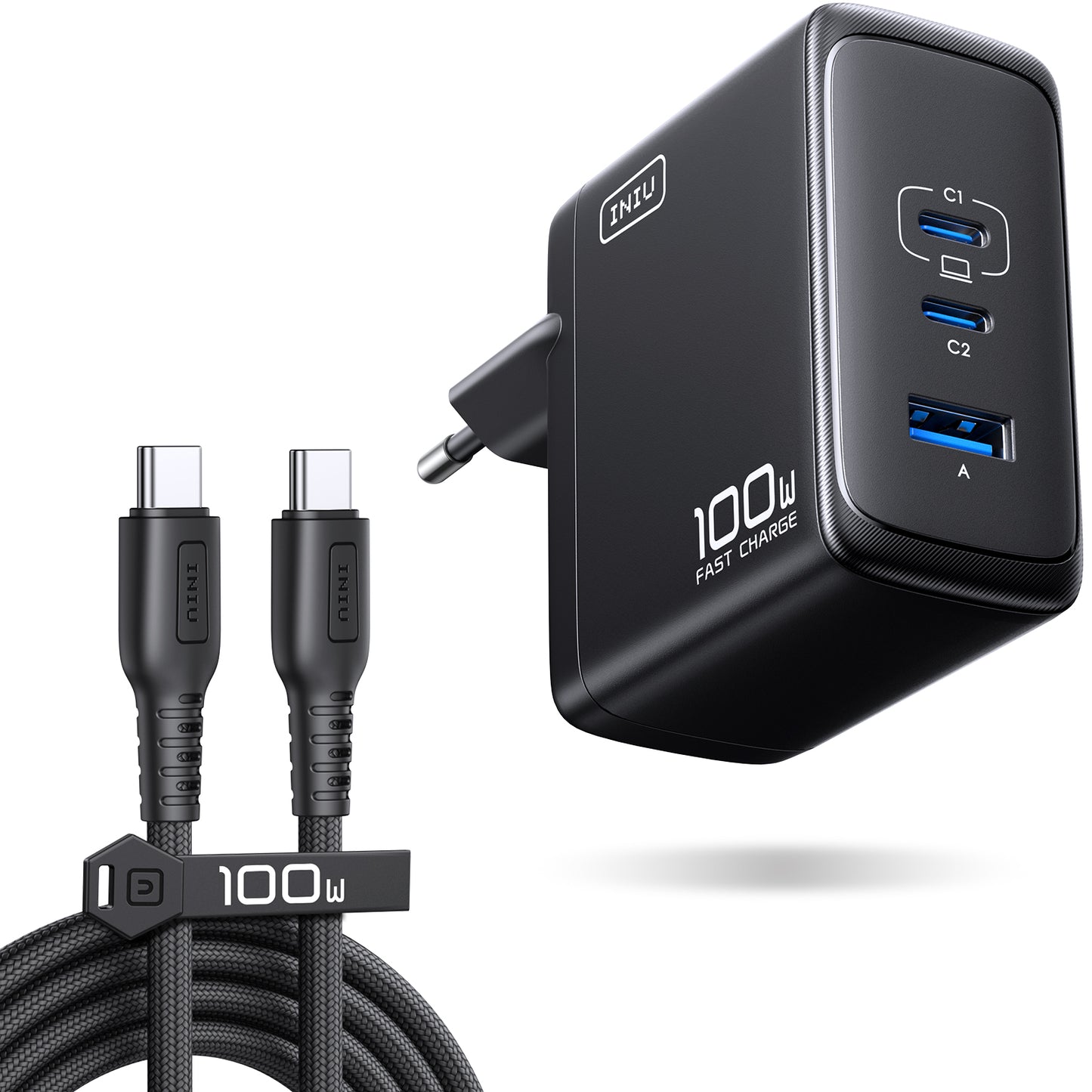 INIU Cargador GaN de 3 puertos A11 de 100 W
