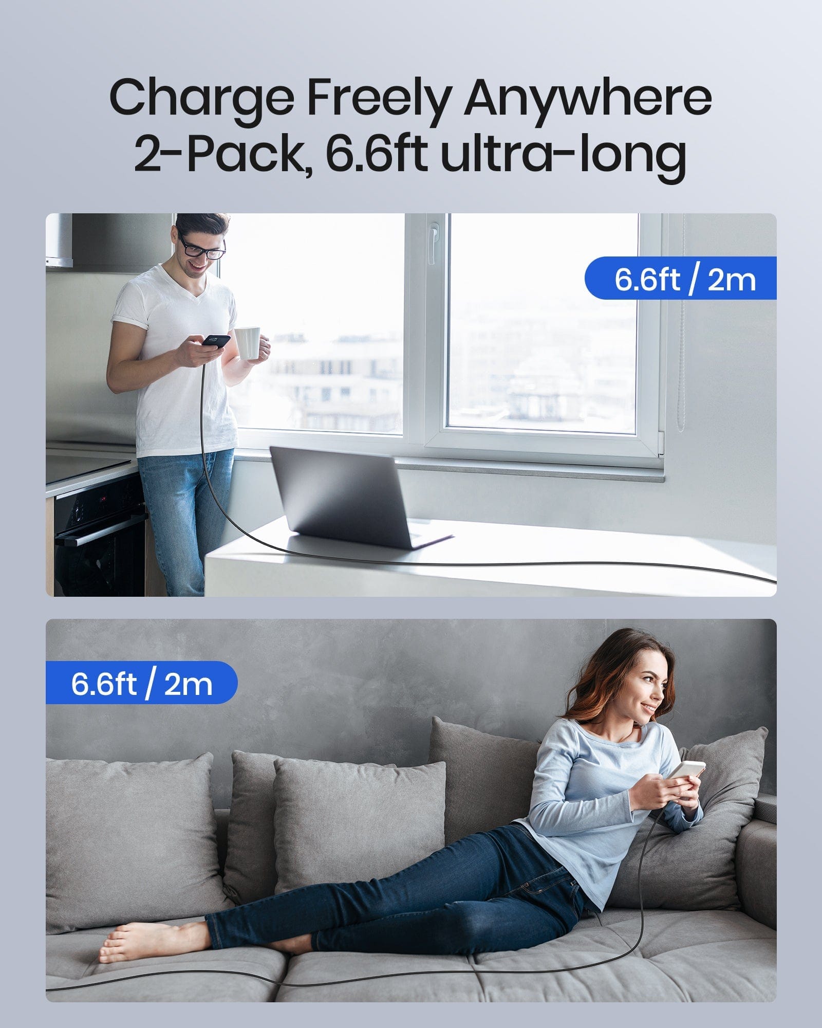 Charge Freely Anywhere 2-Pack, 6.6ft ultra-long