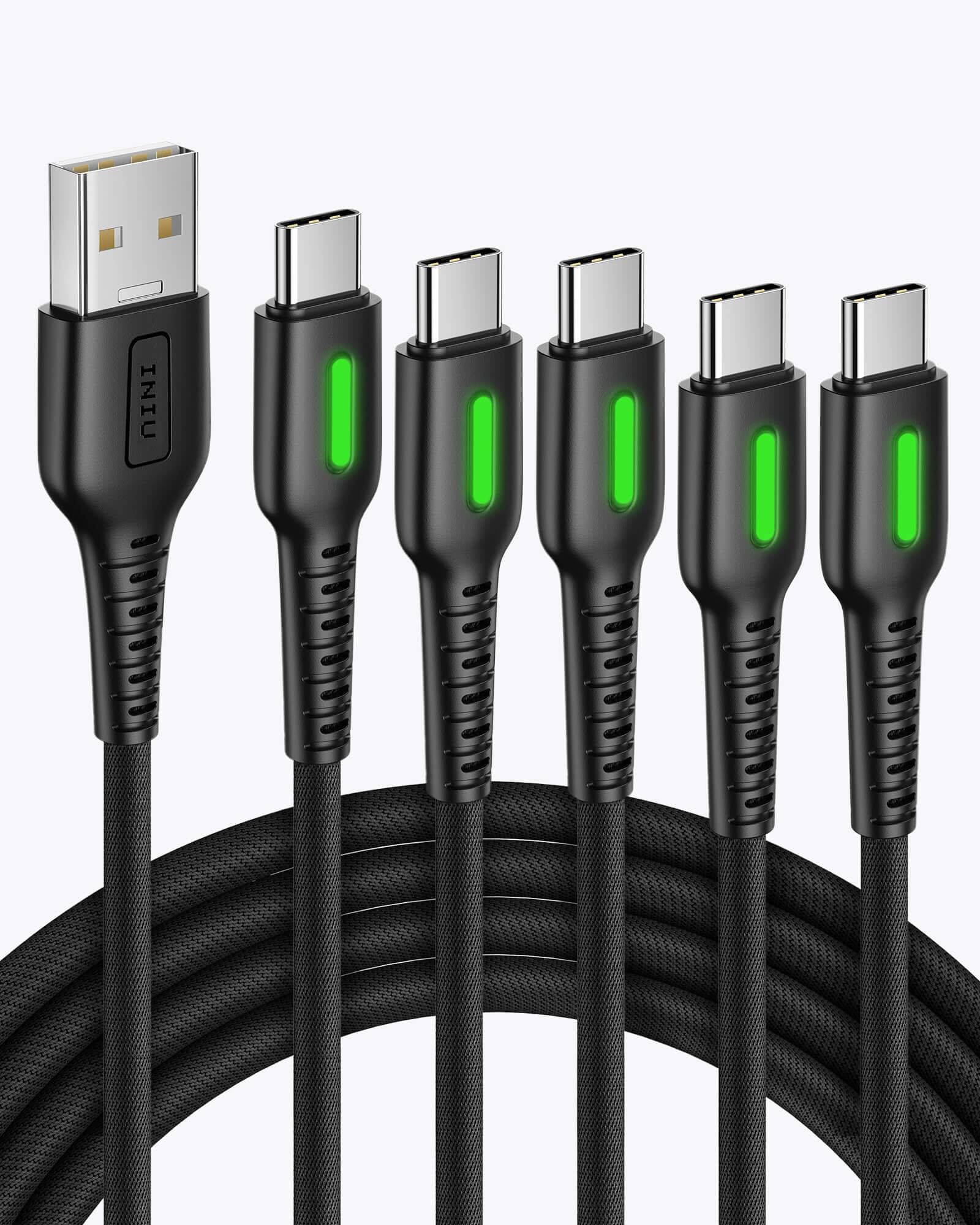 INIU D3C Nylon USB C Cable (3.3*2+6*2+10ft, 5-Pack)