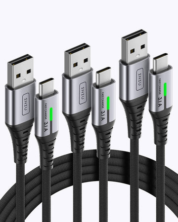 INIU D5C QC3.0急速充電USBタイプCケーブル(1.6 + 6.6 + 6.6フィート、3パック)