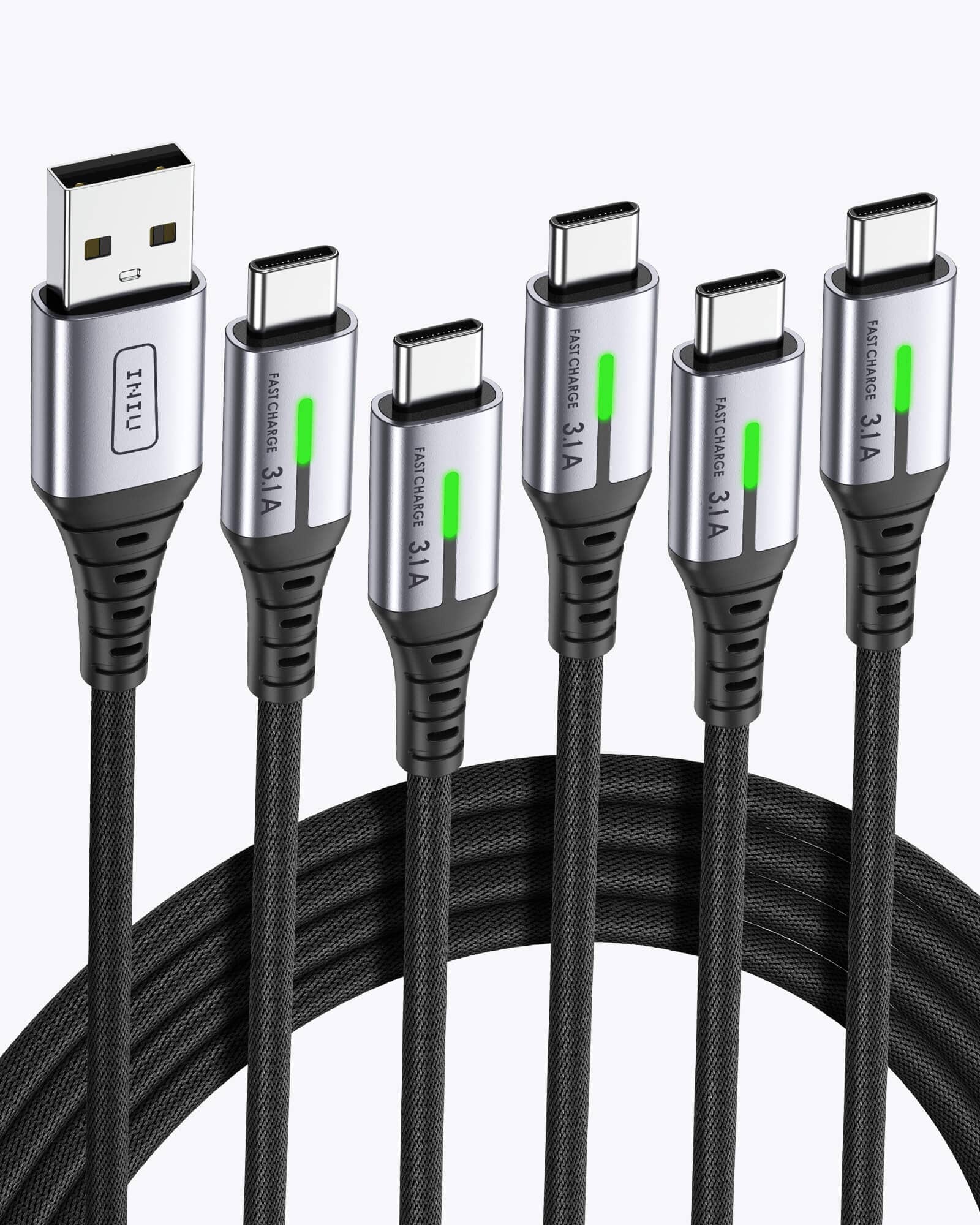 INIU D5C Nylon USB C Cable (3.3*2+6.6*2+10ft, 5-Pack)